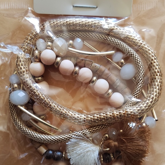 Mesh Chain And Bead 5 Pc Stretch Bracelet - Picture 3 of 5